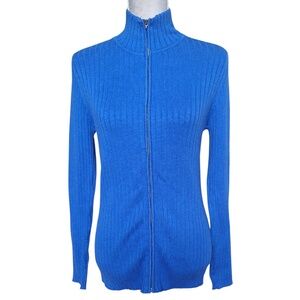J.McLaughlin Blue Ribbed Full-Zip Mock Neck Cardigan Sweater Women’s Size M